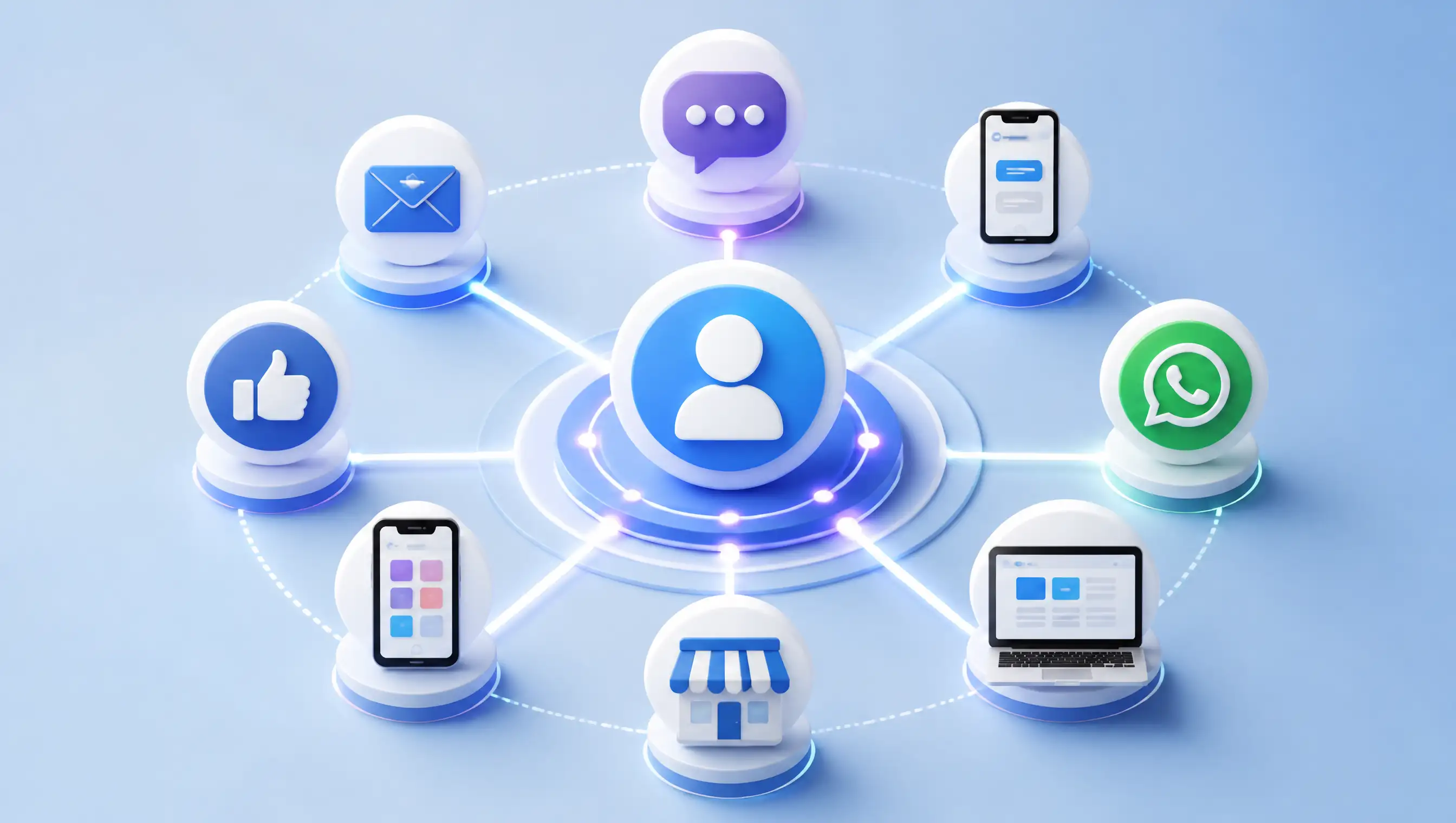 Omnichannel communication connecting voice, email, chat, SMS, social media, and business messaging into a unified customer communication platform